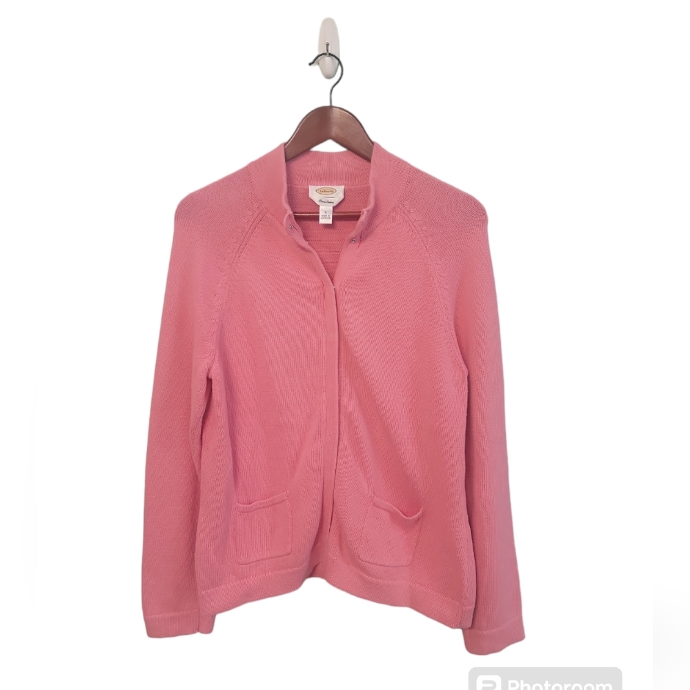 Vintage Talbots Petal Pink Pima Cotton Snap Button Sweater Cardigan Size Large‎
